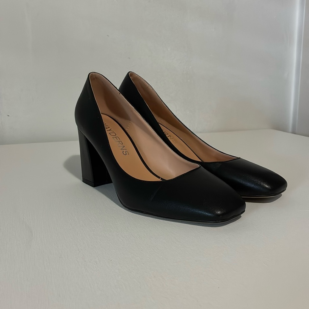 Black 3" Block Heel Pumps